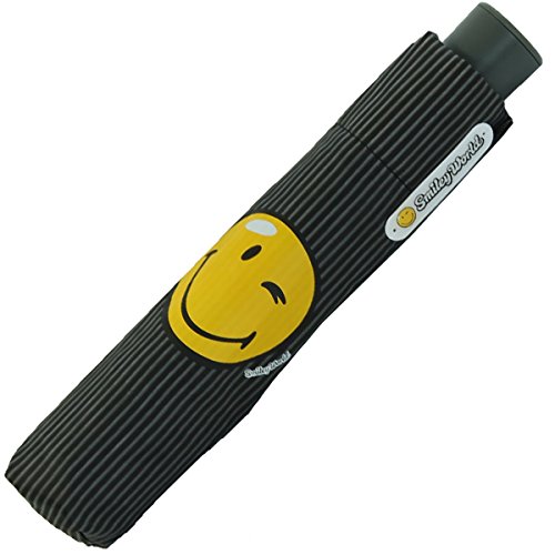 Smiley World - Mini paraguas automático, diseño de rayas, color negro