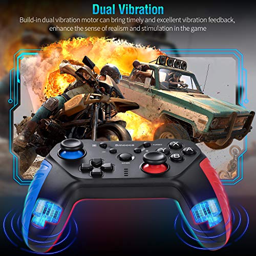 Smooce Mando para Nintendo Switch,mando pro switch inalámbrico ,somatosensorial de 6 ejes, turbo función ajustable, motor de doble vibración, joystick multifunción para juegos de Nintendo Switch