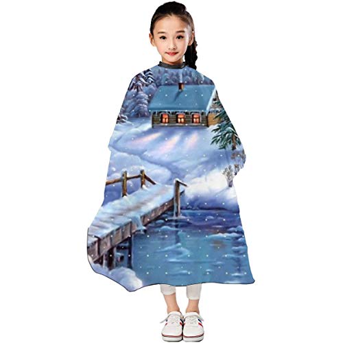 Snowing Town Bridge River - Delantal de corte de pelo para niños, capa de corte de pelo teñida para peluquería, hogar, barbería o peluquería, impermeable, ajustable, 100 x 47 pulgadas