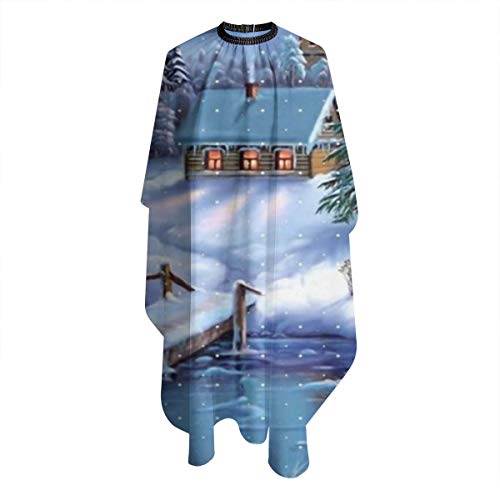 Snowing Town Bridge River Delantal de corte de pelo unisex para peluquería teñida en casa,peluquería o peluquería antiestático, capa de 55 x 66 pulgadas