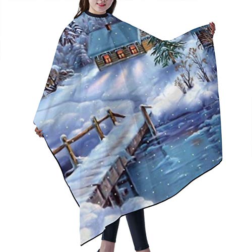 Snowing Town Bridge River Delantal de corte de pelo unisex para peluquería teñida en casa,peluquería o peluquería antiestático, capa de 55 x 66 pulgadas