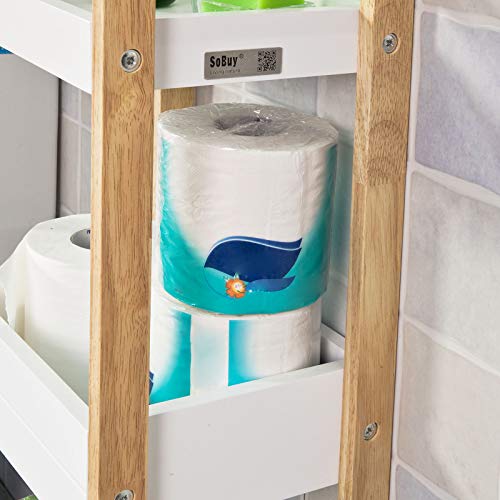 SoBuy FRG226-WN,ES Estantería de Baño con 3 Niveles de Bandejas,Estantería Tipo Escalera,H74 cm