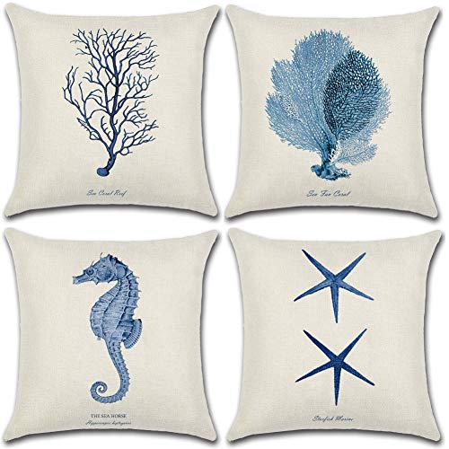Soleebee Fundas de cojín de lino y algodón - Fundas de cojines para sofá, cama, decoración del hogar [juego de 4] [45 x 45 cm-Multicolor]