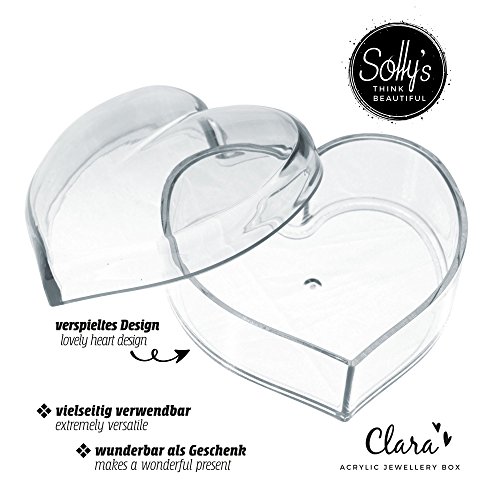 Solly's Clara - Contenedor en Forma de corazón de acrílico para Joyas, cosméticos - Caja de Regalo para niñas - Transparente