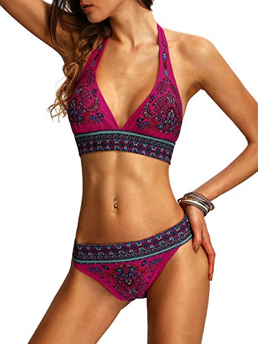 SOLYHUX Mujer Conjunto De Bikini con Estampado la Vendimia de impresión Totem Empuja hacia Arriba Atractivo de baño Bikini,+2 PCS Traje de Baño 2019 Verano Sexy