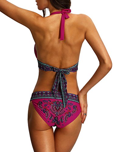 SOLYHUX Mujer Conjunto De Bikini con Estampado la Vendimia de impresión Totem Empuja hacia Arriba Atractivo de baño Bikini,+2 PCS Traje de Baño 2019 Verano Sexy