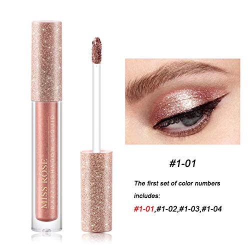 Sombra de ojos líquida con brillo de 4 colores brillo metálico brillo duradero resistente Waterproof maquillaje de alto pigmento líquido conjunto para fiesta celebración de bodas Eyeshadow (01)