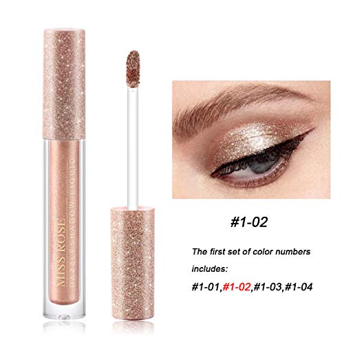 Sombra de ojos líquida con brillo de 4 colores brillo metálico brillo duradero resistente Waterproof maquillaje de alto pigmento líquido conjunto para fiesta celebración de bodas Eyeshadow (01)