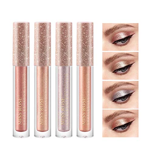 Sombra de ojos líquida con brillo de 4 colores brillo metálico brillo duradero resistente Waterproof maquillaje de alto pigmento líquido conjunto para fiesta celebración de bodas Eyeshadow (01)