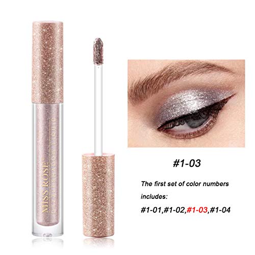 Sombra de ojos líquida con brillo de 4 colores brillo metálico brillo duradero resistente Waterproof maquillaje de alto pigmento líquido conjunto para fiesta celebración de bodas Eyeshadow (01)