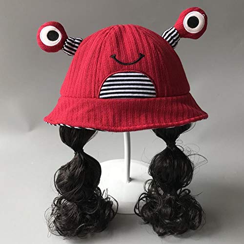 Sombrilla Sombrero para el sol Sombrero de pescador Gorro de peluca para bebé Mujer 3-6-12 meses Lindo gorro de lavabo, 5 meses - 2 años, adecuado para 44-48 cm, talla única, grandes párpados rojos