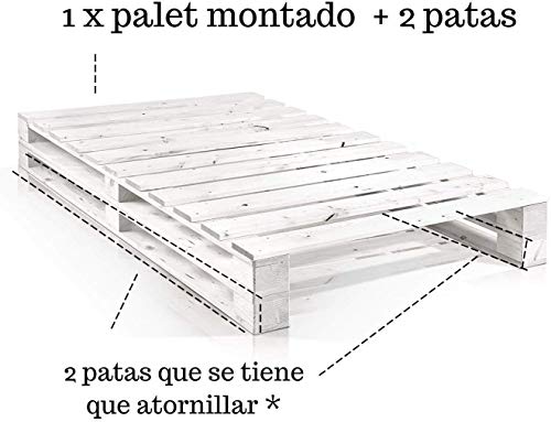 Somier & Cama de palets Individual de 105 cm- Somieres de pallets juveniles para colchones de 105 x 170 & 180 & 190 & 200 & 210 & 220 blanca y Cabecero & Cabezales de 1.05
