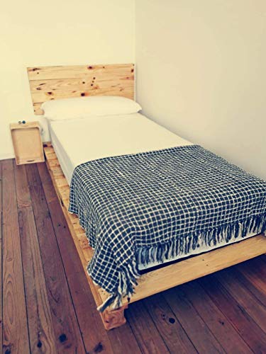 Somier & Cama de palets Individual de 90 cm- Somieres de pallets juveniles para colchones de 90 x 170 & 180 & 190 & 200 & 210 & 220 color madera barnizada y Cabecero & Cabezales de 0.90