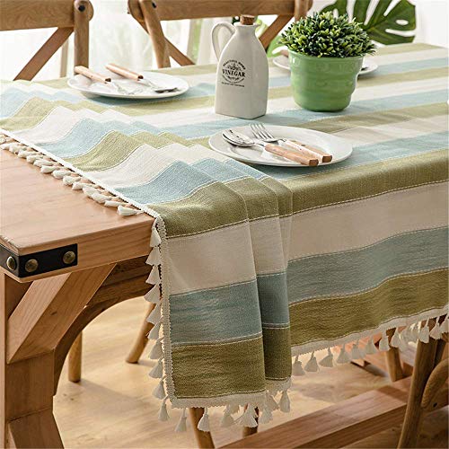 SONGHJ Mantel Decorativo de Rayas de Lino con Borla Impermeable Resistente al Aceite Grueso Rectangular Boda Mesa de Comedor Cubierta de Tela Mantel A 140x180cm