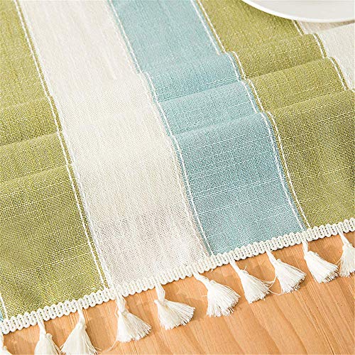 SONGHJ Mantel Decorativo de Rayas de Lino con Borla Impermeable Resistente al Aceite Grueso Rectangular Boda Mesa de Comedor Cubierta de Tela Mantel A 140x180cm