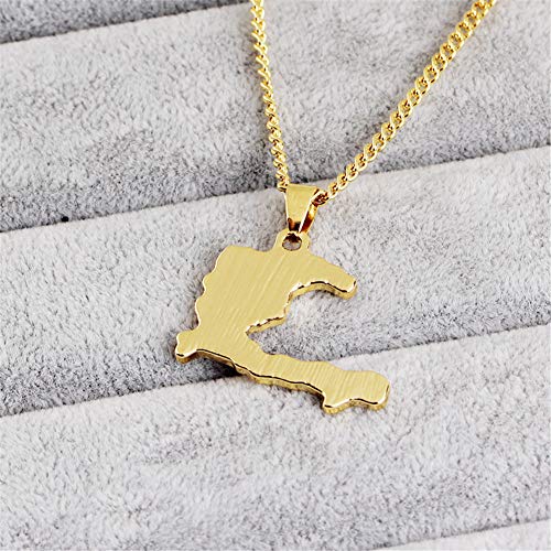 Songlanbuy Colgante y Collar con Mapa de Haití – Collar de Oro haitiano con Colgante de Mapa de Haití, Collar de latón Reciclado Pulido Dorado de Viaje haitiano con Dije de Mapa de Metal pequeño