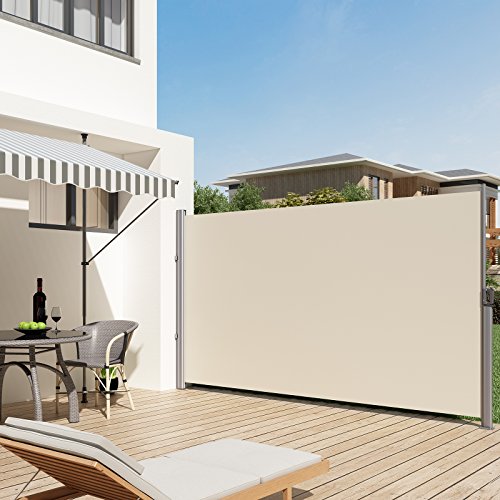 SONGMICS 180 x 350 cm Toldo lateral para balcón y terraza, Protección de la intimidad, Protección solar, Persiana lateral, Beige, GSA185E