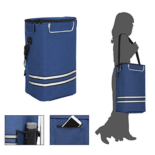 SONGMICS Carro de Compra, Plegable, con Bolsa de Refrigeración Aislante, Carro de Equipaje con Ruedas, Mochila Desmontable, Gran Capacidad, Multifuncional, Sólido, Azul KST02BU
