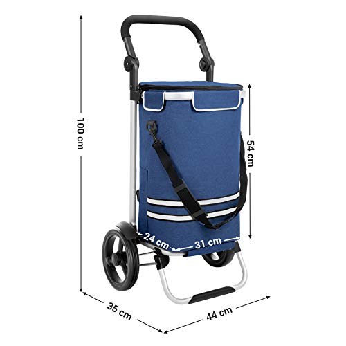 SONGMICS Carro de Compra, Plegable, con Bolsa de Refrigeración Aislante, Carro de Equipaje con Ruedas, Mochila Desmontable, Gran Capacidad, Multifuncional, Sólido, Azul KST02BU