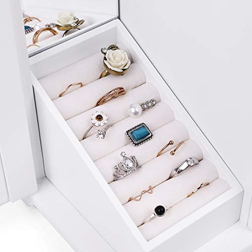 SONGMICS JBC57W - Joyero Grande de Madera con Puerta de acrílico Transparente, 4 cajones, Color Blanco, Estilo rústico