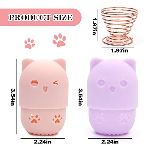 Soporte De Esponjas De Maquillaje, 2 Piezas Soporte De Esponja De Maquillaje + 2 Piezas Contenedor De Esponja Maquillaje, Soporte De Esponja De Maquillaje De Silicona Con Forma De Gato