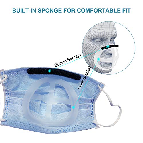 Soporte de máscara 3D de silicona 5 piezas + almohadillas de puente nasal de esponja 50 piezas, para un uso cómodo de la máscara, soporte de máscara de silicona para proteger el lápiz labial