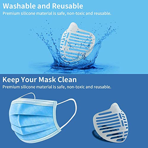 Soporte de máscara 3D, marco de apoyo interno casero máscara de tela fresca soporte de silicona más espacio para una respiración cómoda, lavable y reutilizable ahorro de maquillaje, transparente