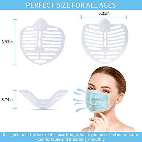 Soporte de máscara 3D, marco de apoyo interno casero máscara de tela fresca soporte de silicona más espacio para una respiración cómoda, lavable y reutilizable ahorro de maquillaje, transparente