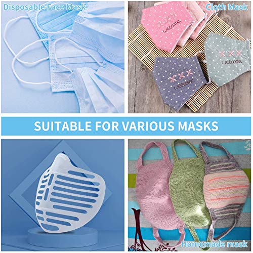 Soporte de máscara 3D, marco de apoyo interno casero máscara de tela fresca soporte de silicona más espacio para una respiración cómoda, lavable y reutilizable ahorro de maquillaje, transparente