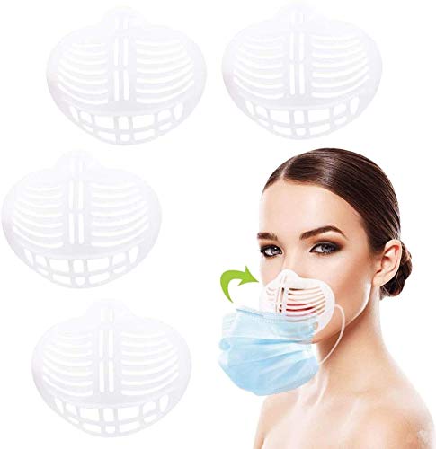 Soporte de máscara 3D, marco de apoyo interno casero máscara de tela fresca soporte de silicona más espacio para una respiración cómoda, lavable y reutilizable ahorro de maquillaje, transparente