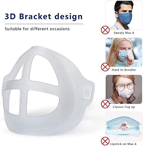Soporte de máscara 3D para una respiración cómoda, 5 piezas de silicona fresca lavable reutilizable lápiz labial protección marco de soporte interno mantener la tela fuera de la boca para