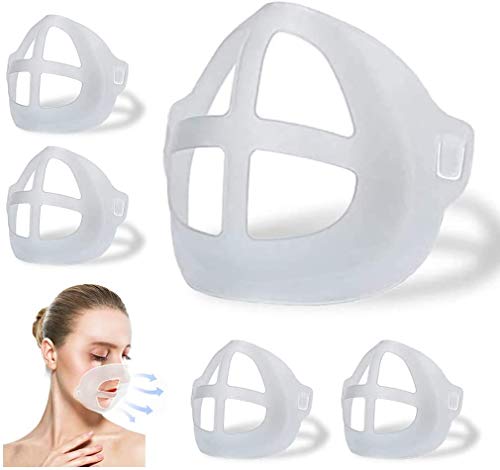 Soporte de máscara 3D para una respiración cómoda, 5 piezas de silicona fresca lavable reutilizable lápiz labial protección marco de soporte interno mantener la tela fuera de la boca para