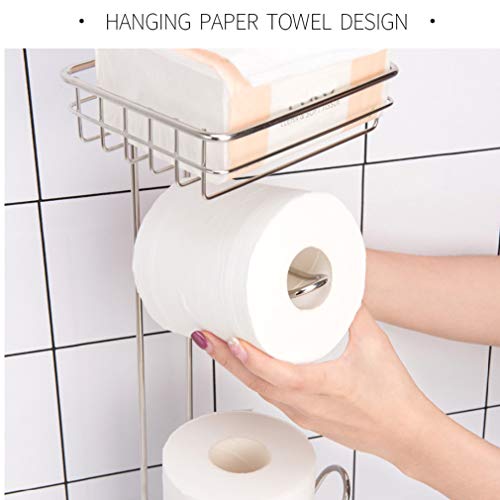 Soporte Para Papel Higiénico Independiente Con Almacenamiento Dispensador De Papel Higiénico Portátil De Acero Inoxidable Con Reserva Y Estantería, Para Almacenamiento En Baño / Inodoro,Blanco