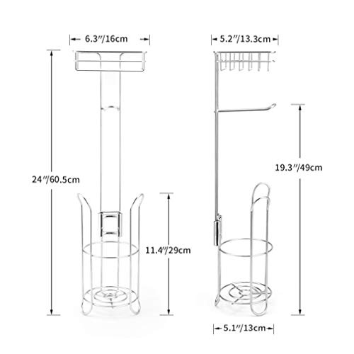 Soporte Para Papel Higiénico Independiente Con Almacenamiento Dispensador De Papel Higiénico Portátil De Acero Inoxidable Con Reserva Y Estantería, Para Almacenamiento En Baño / Inodoro,Blanco