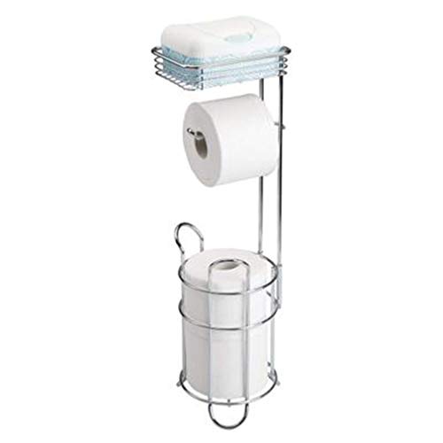 Soporte Para Papel Higiénico Independiente Con Almacenamiento Dispensador De Papel Higiénico Portátil De Acero Inoxidable Con Reserva Y Estantería, Para Almacenamiento En Baño / Inodoro,Blanco