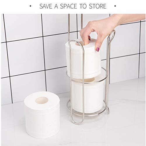 Soporte Para Papel Higiénico Independiente Con Almacenamiento Dispensador De Papel Higiénico Portátil De Acero Inoxidable Con Reserva Y Estantería, Para Almacenamiento En Baño / Inodoro,Blanco