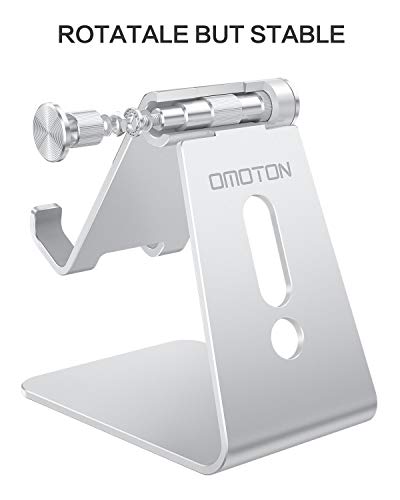Soporte Teléfono Móvil Mesa, OMOTON Base para Móvil Ajustable de Escritorio, Apoyo para Teléfono de Aluminio para iPhone 12/11/XR/SE 2020, Redmi Note 9/8/8 Pro/7, Samsung y Otras Smartphones, Plata