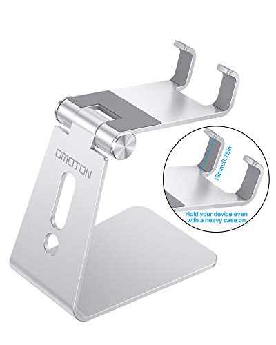 Soporte Teléfono Móvil Mesa, OMOTON Base para Móvil Ajustable de Escritorio, Apoyo para Teléfono de Aluminio para iPhone 12/11/XR/SE 2020, Redmi Note 9/8/8 Pro/7, Samsung y Otras Smartphones, Plata