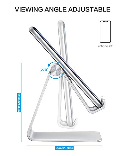 Soporte Teléfono Móvil Mesa, OMOTON Base para Móvil Ajustable de Escritorio, Apoyo para Teléfono de Aluminio para iPhone 12/11/XR/SE 2020, Redmi Note 9/8/8 Pro/7, Samsung y Otras Smartphones, Plata