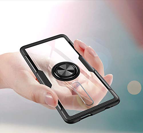 SORAKA Funda Transparente para Xiaomi Mi 9T/Mi 9T Pro con Anillo Giratorio de 360 Grados Cubierta Transparente de PC Dura+Parachoques de Silicona,con Placa de Metal para Soporte Móvil Coche Magnético