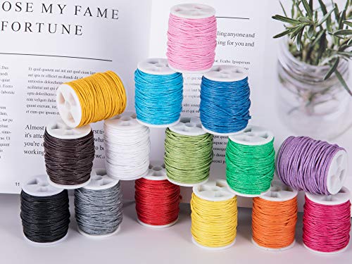 Sosamr - Cordones de algodón encerado, 15 rollos de 1 mm y 10 m, cuerda de hilo encerado para pulseras de joyería, tobillera, cuentas, collares y costura de cuero