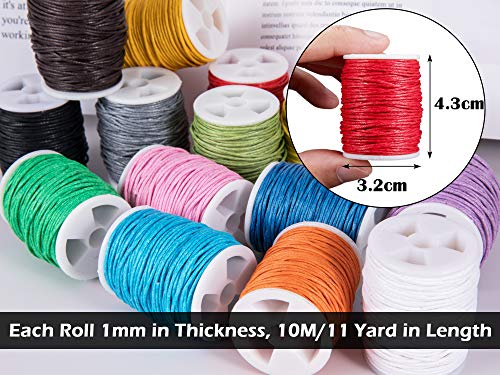 Sosamr - Cordones de algodón encerado, 15 rollos de 1 mm y 10 m, cuerda de hilo encerado para pulseras de joyería, tobillera, cuentas, collares y costura de cuero
