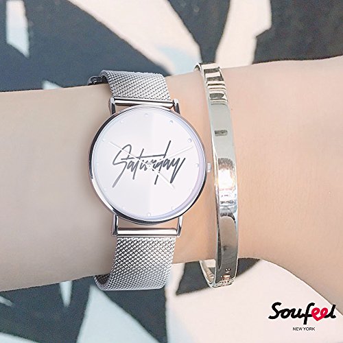 SOUFEEL Reloj Personalizado Foto y Grabado Caracteres Analógico de Cuarzo de Pulsera Malla De Banda Plata Impermeable Ultra-delgada Clásico Regalo para Familia Mujer Novia Bebe Nuevo con Caja Elegante