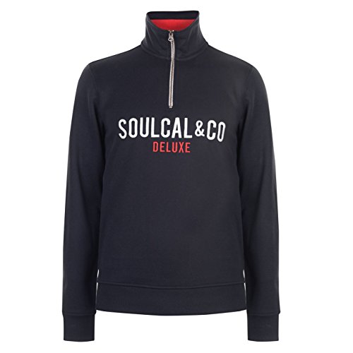 SoulCal Hombre Deluxe Jersey Sudadera Cuello Alto 1/4 Cremallera Azul Marino XS