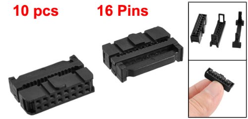 sourcing map 10 x 2,54mm Espacio Hembra 16 Pines Plano Cable Enchufe de IDC Conector Negro