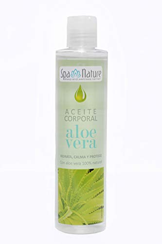Spa Nature Aceite de Aloe Vera-Puro y 100% Natural-Reforzado con Vitamina E Calma Hidrata Suaviza Nutre Protege Cara Cuerpo-Piel irritada por el depilado-Quemaduras solares-Aceite Hidratante