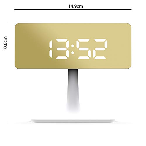 Space Hotel London ® Reloj Despertador LED Cinemascape Espejo Rectangular Dial LED Oficina/Dormitorio 10.6cm (Blanco/Oro)