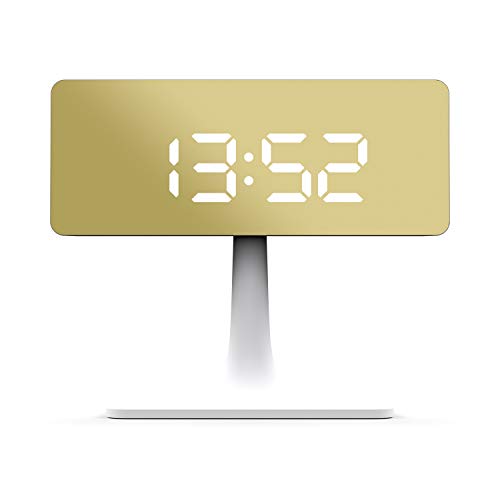 Space Hotel London ® Reloj Despertador LED Cinemascape Espejo Rectangular Dial LED Oficina/Dormitorio 10.6cm (Blanco/Oro)
