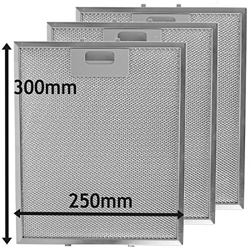 Spares2go - Filtros de grasa universales para campana extractora de cocina, rejilla de metal, 3 unidades, 300 x 250 mm, color plateado