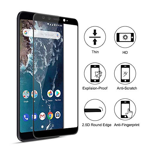 SPARIN [2-Pack] Cristal Templado Xiaomi Mi A2, Full-Cover Protector Pantalla Xiaomi Mi A2 [Sin Burbujas] [Anti-Arañazos] [Dureza 9H] [Anti-Huella] Negro